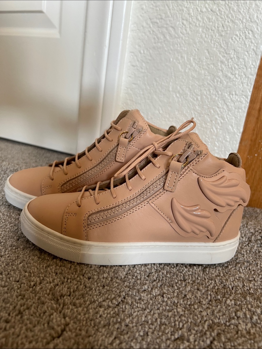 Giuseppe Zanotti Kids Blush Pink Wing High-Top Sneakers